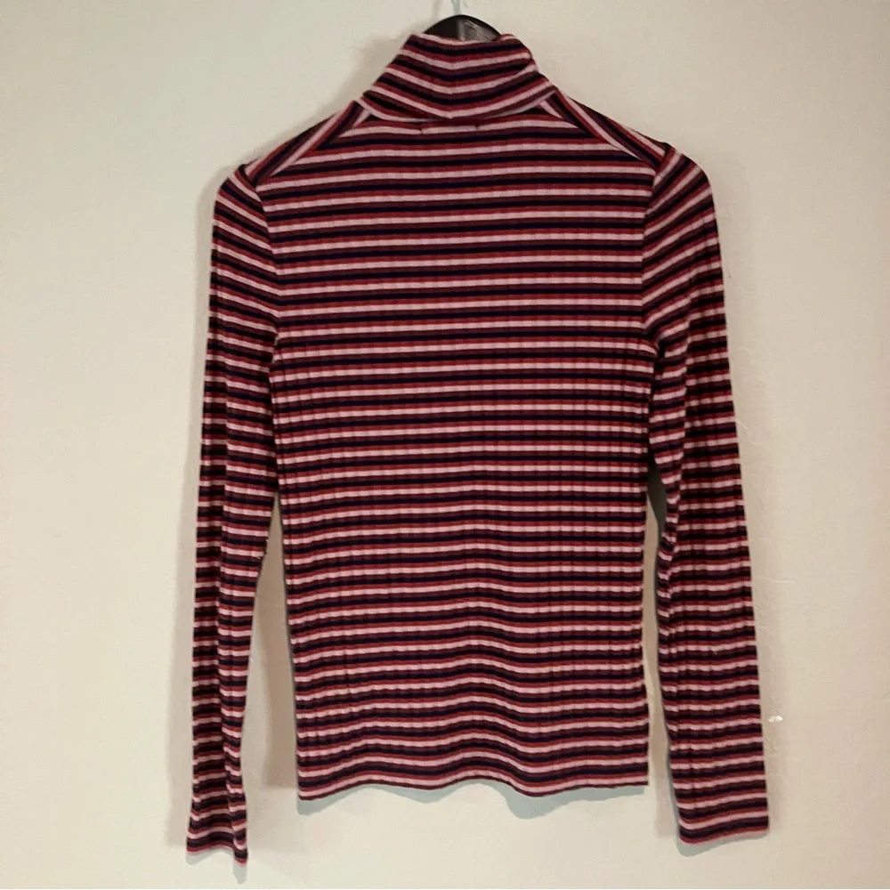 Madewell Red Multicolor Long Sleeve Striped Ribbed Stretch Turtleneck Top Sz S - Picture 6 of 12